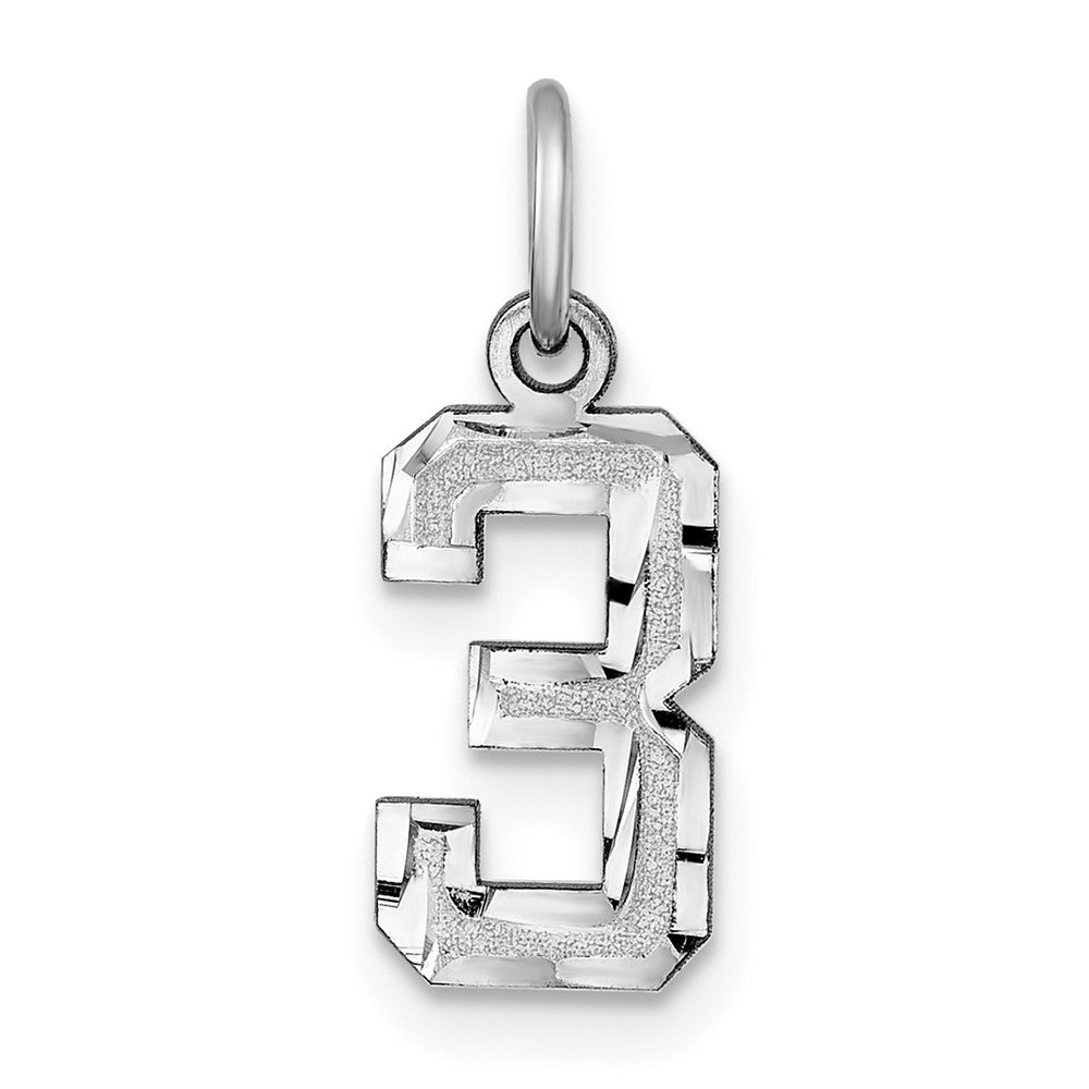 14kw Small Brushed Diamond-cut Number 3 Charm, 15.57 x 7.97 mm