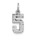 14kw Small Brushed Diamond-cut Number 5 Charm, 15.15 x 7.65 mm
