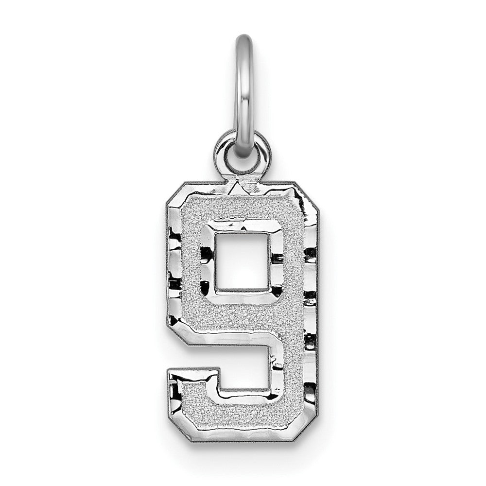 14kw Small Brushed Diamond-cut Number 9 Charm, 15.63 x 7.97 mm