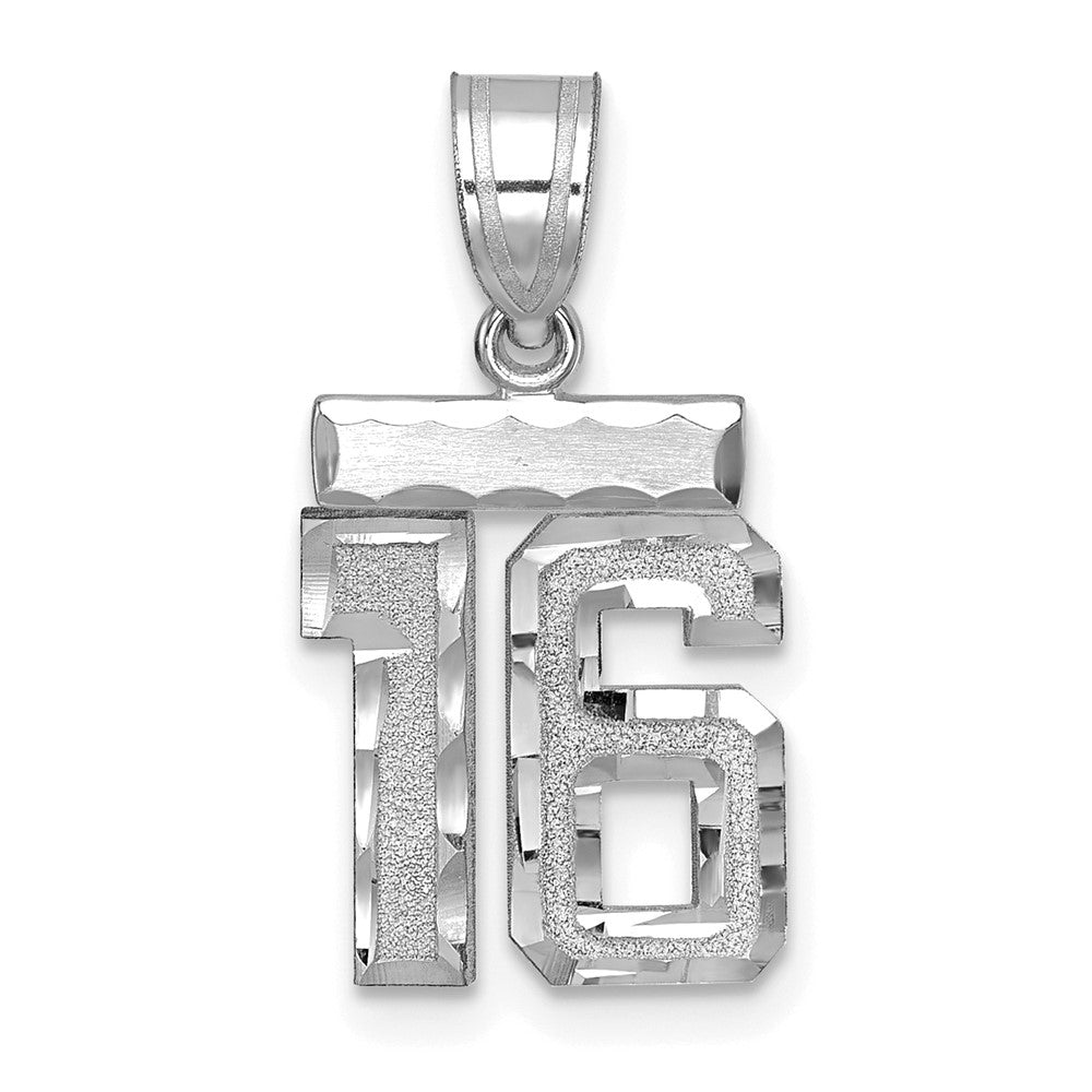 14kw Small Brushed Diamond-cut Number 16 Charm, 18.67 x 14.68 mm