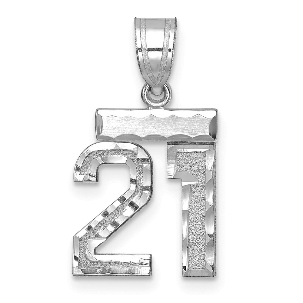 14kw Small Brushed Diamond-cut Number 21 Charm, 17.75 x 13.75 mm