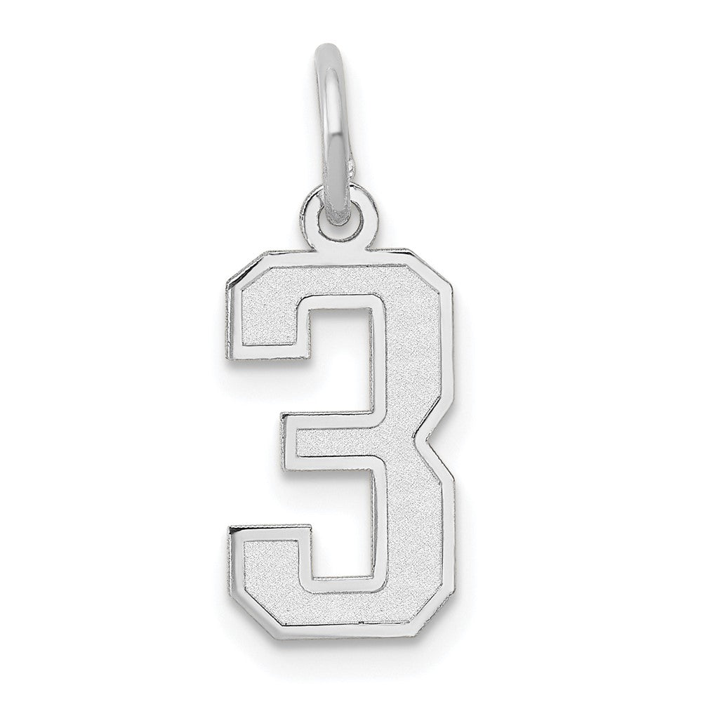 14kw Small Satin Number 3 Charm, 14.4 x 7.11 mm