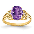 14k 9x7mm Oval Amethyst and 1/20 carat AAA Diamond Filigree Ring, 1.634 ct, Size 6