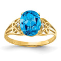14k 9x7mm Oval Blue Topaz and A Diamond Filigree Ring, 2.334 ct, Size 6