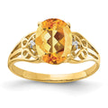 14k 9x7mm Oval Citrine and AA Diamond Ring, 1.754 ct, Size 6, 1.67 g