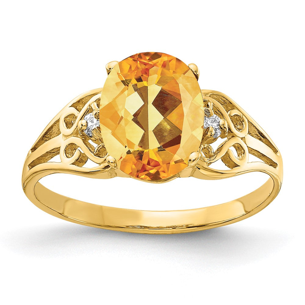 14k 9x7mm Oval Citrine and AA Diamond Ring, 1.754 ct, Size 6, 1.67 g