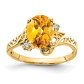 14k 9x7mm Oval Citrine and AA Diamond Ring, 1.754 ct, Size 6, 2.16 g
