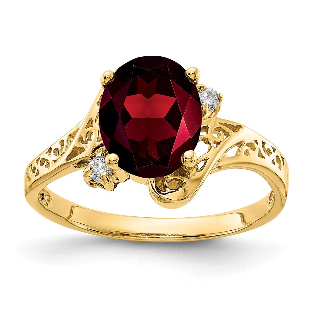 14k 9x7mm Oval Garnet and 1/20 carat AA Diamond Ring, 2.134 ct, Size 6