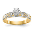 14k and Rhodium AA Quality 1/20 carat Diamond Trio Complete Engagement Ring, 0.05 ct, Size 6