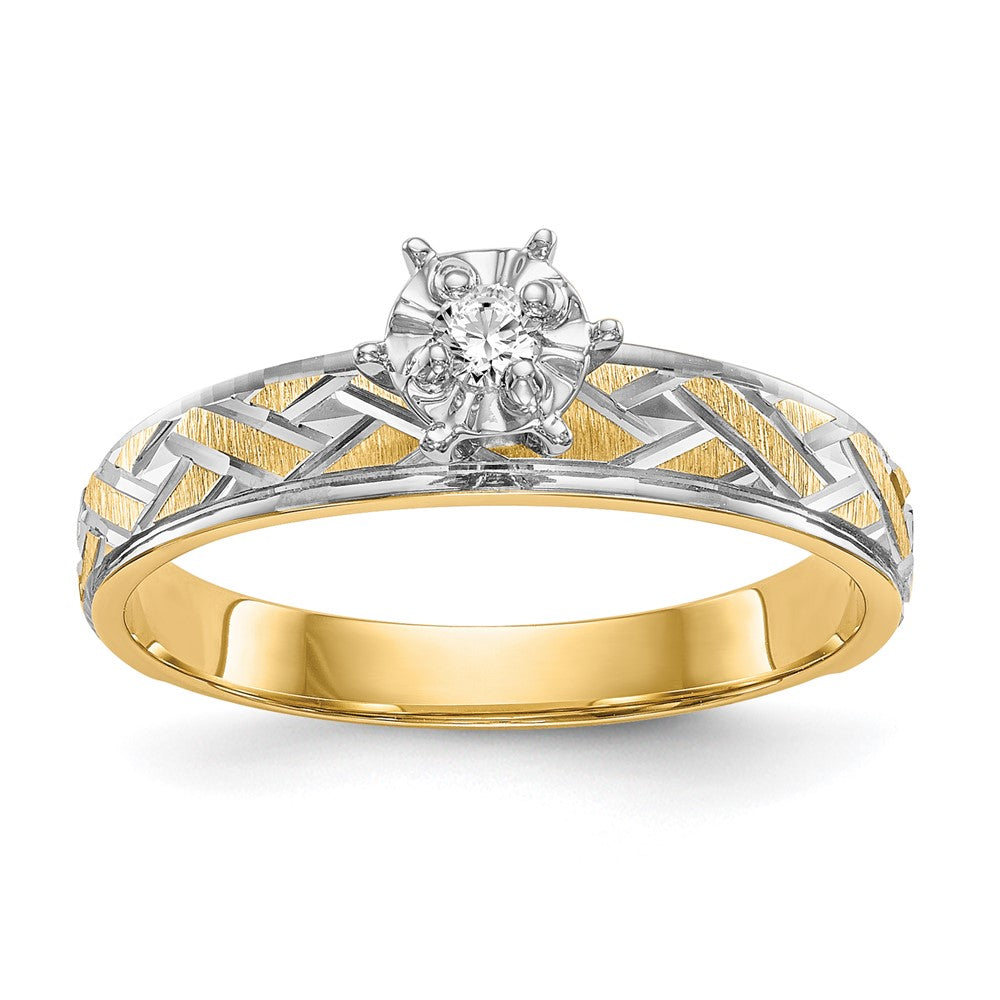 14k and Rhodium AA Quality 1/20 carat Diamond Trio Complete Engagement Ring, 0.05 ct, Size 6