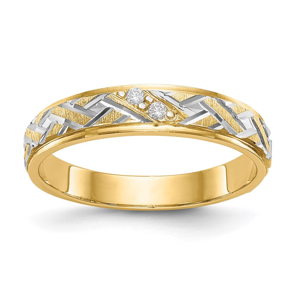 14k and Rhodium AA Quality .02 carat Diamond Trio Ladies Complete Wedding Band, 0.02 ct, Size 6