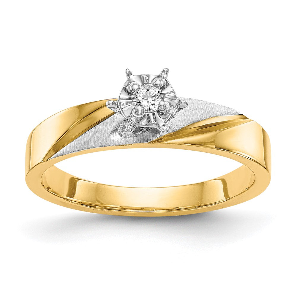 14k and Rhodium AA Quality 1/15 carat Diamond Trio Complete Engagement Ring, 0.07 ct, Size 6, 2.98 g
