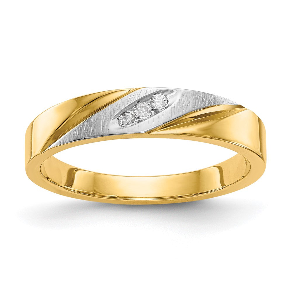 14k and Rhodium AA Quality .03 carat Diamond Trio Ladies Complete Wedding Band, 0.03 ct, Size 6