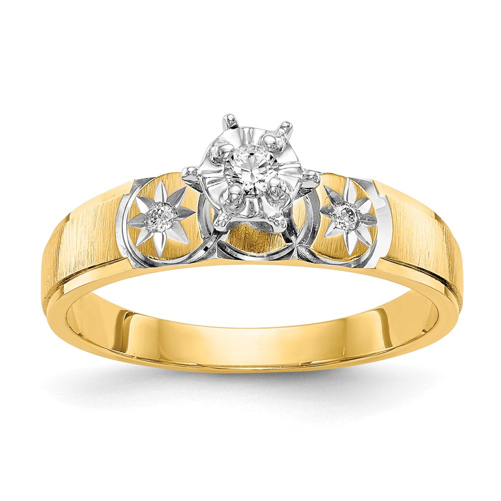 14k and Rhodium AA Quality 1/15 carat Diamond Trio Complete Engagement Ring, 0.07 ct, Size 6, 2.82 g