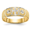 14k and Rhodium AA Quality .03 carat Diamond Trio Mens Complete Wedding Band with Cross, 0.032 ct, Size 10
