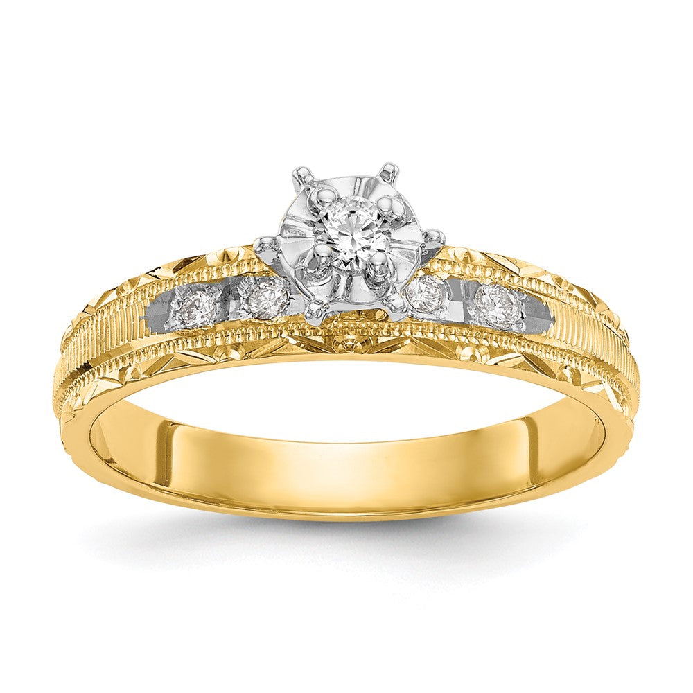 14k AA Quality 1/10 carat Diamond Trio Complete Engagement Ring, 0.09 ct, Size 6