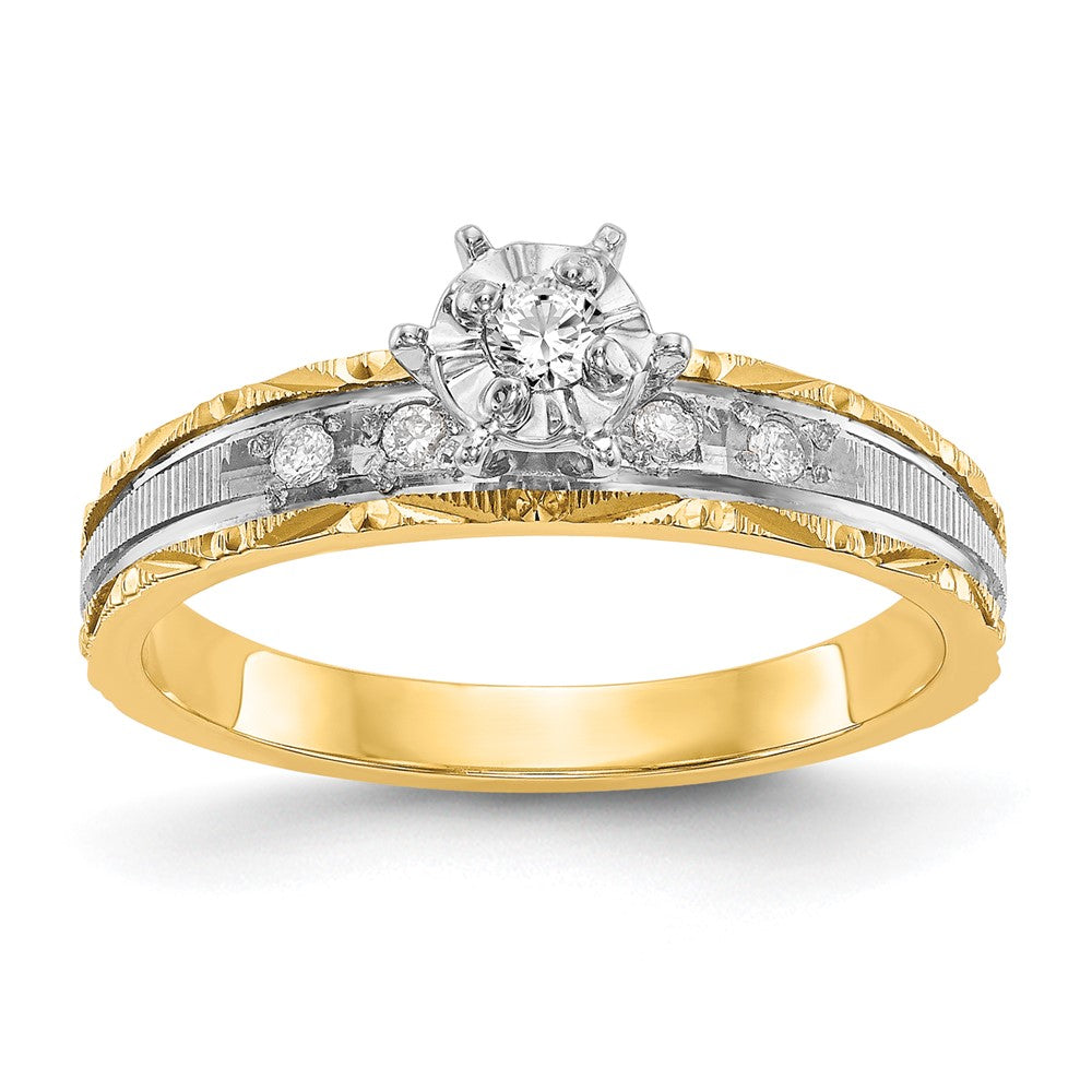 14k and Rhodium AA Quality 1/10 carat Diamond Trio Complete Engagement Ring, 0.09 ct, Size 6, 2.98 g