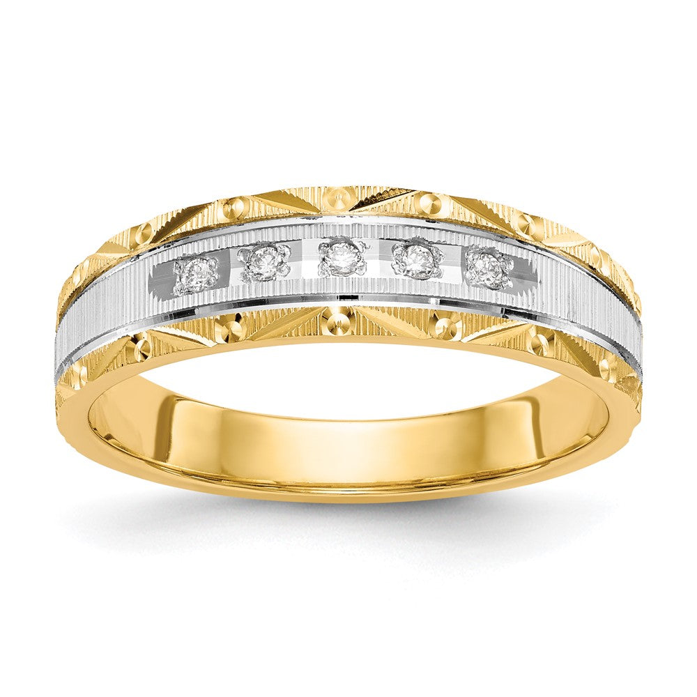 14k and Rhodium AA Quality 1/20 carat Diamond Trio Mens Complete Wedding Band, 0.05 ct, Size 10, 5.58 g