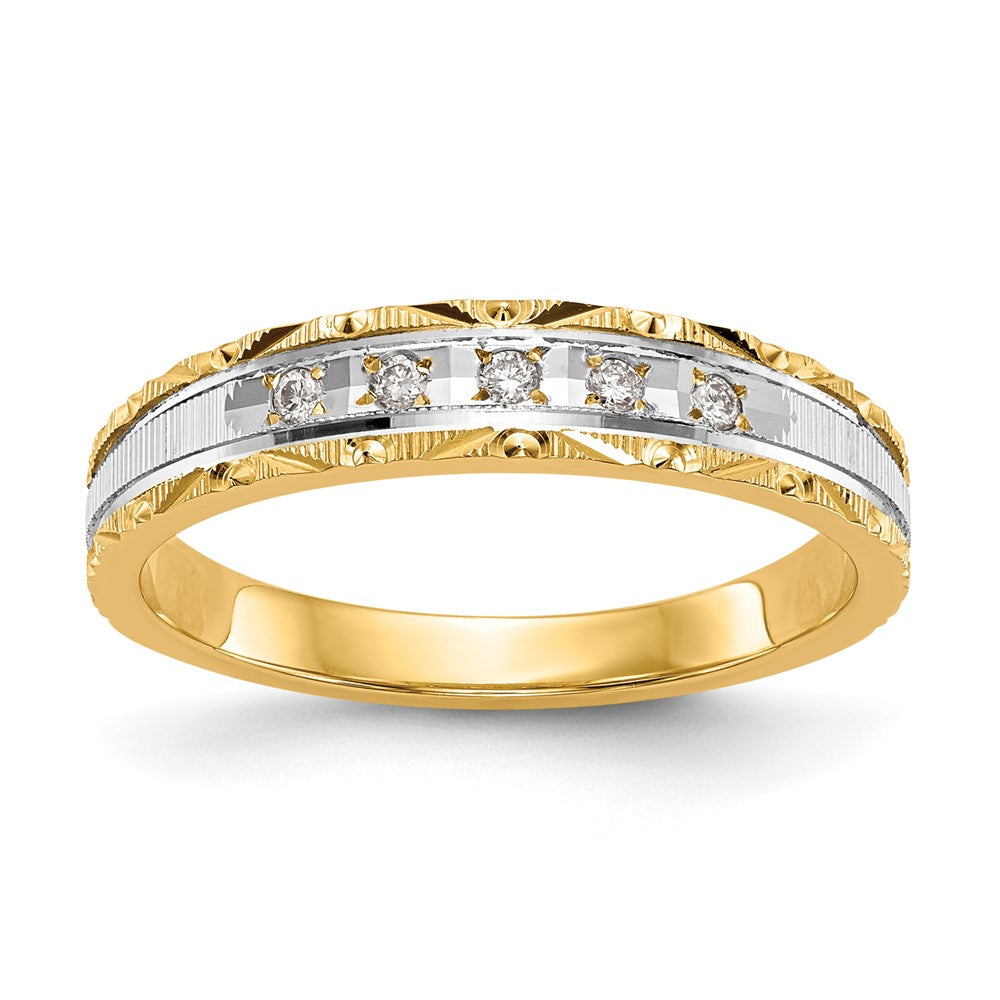 14k and Rhodium AA Quality 1/20 carat Diamond Trio Ladies Complete Wedding Band, 0.05 ct, Size 6, 2.98 g