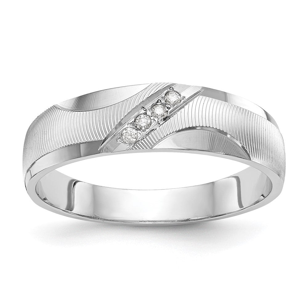 14k White Gold AA Quality 1/20 carat Diamond Trio Mens Complete Wedding Band, 0.04 ct, Size 10