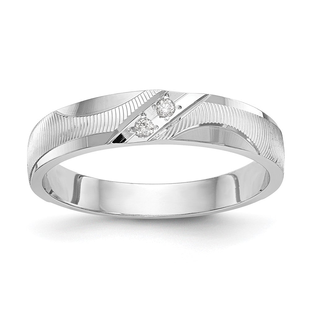 14k White Gold AA Quality .02 carat Diamond Trio Ladies Complete Wedding Band, 0.02 ct, Size 6