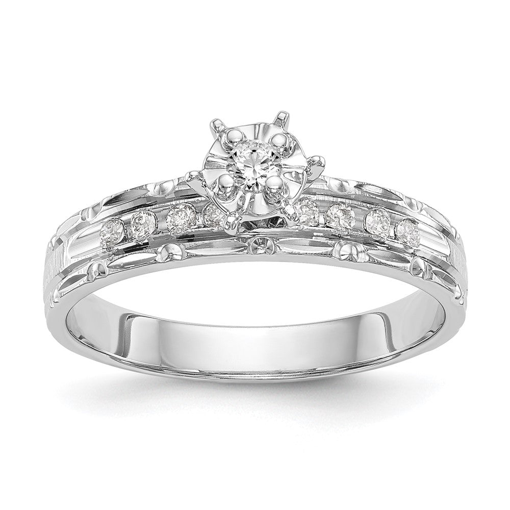 14k White Gold AA Quality 1/8 carat Diamond Trio Complete Engagement Ring, 0.13 ct, Size 6