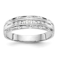 14k White Gold AA Quality 1/10 carat Diamond Trio Mens Complete Wedding Band, 0.09 ct