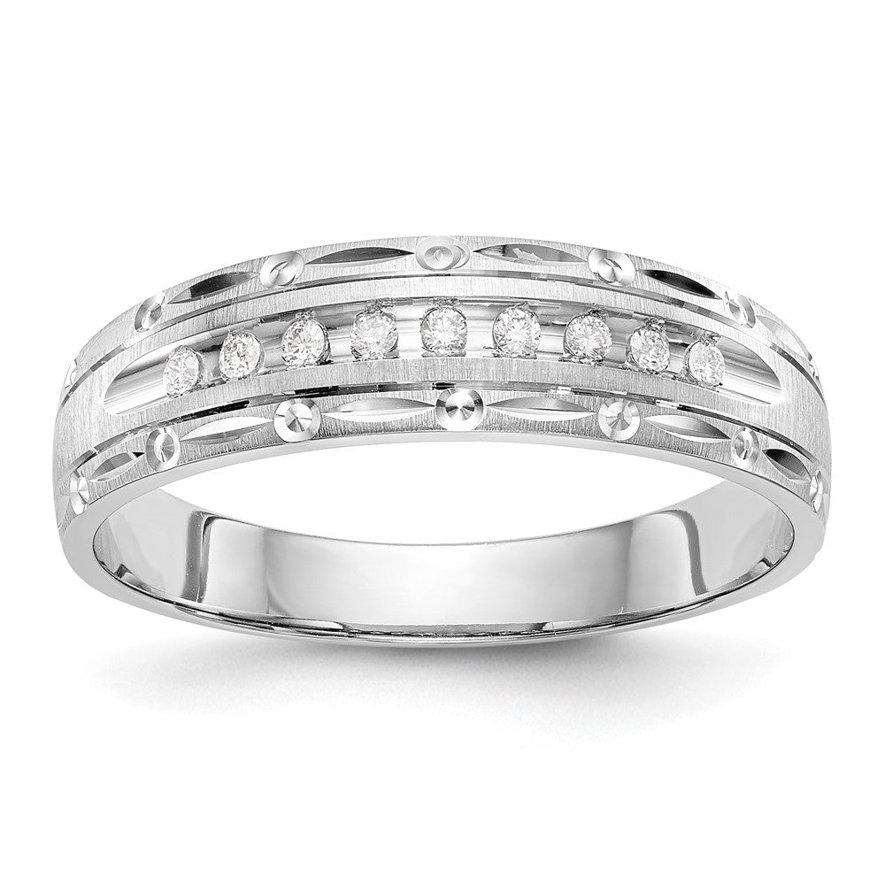 14k White Gold AA Quality 1/10 carat Diamond Trio Mens Complete Wedding Band, 0.09 ct