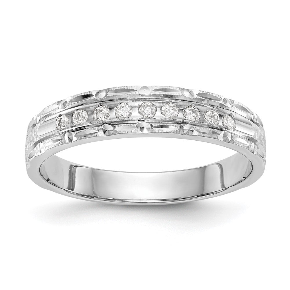 14k White Gold AA Quality 1/10 carat Diamond Trio Ladies Complete Wedding Band, 0.09 ct, Size 6