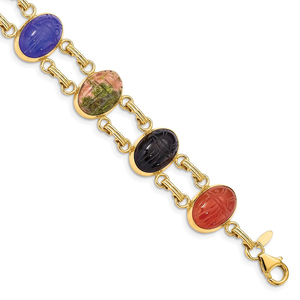 14k 14x10mm BlackOnyx/BlueOnyx/GreenOnyx/Carnelian/Epidote/Rhodonite/TigersEye 7 inch Scarab Bracelet, 7 x 15 mm