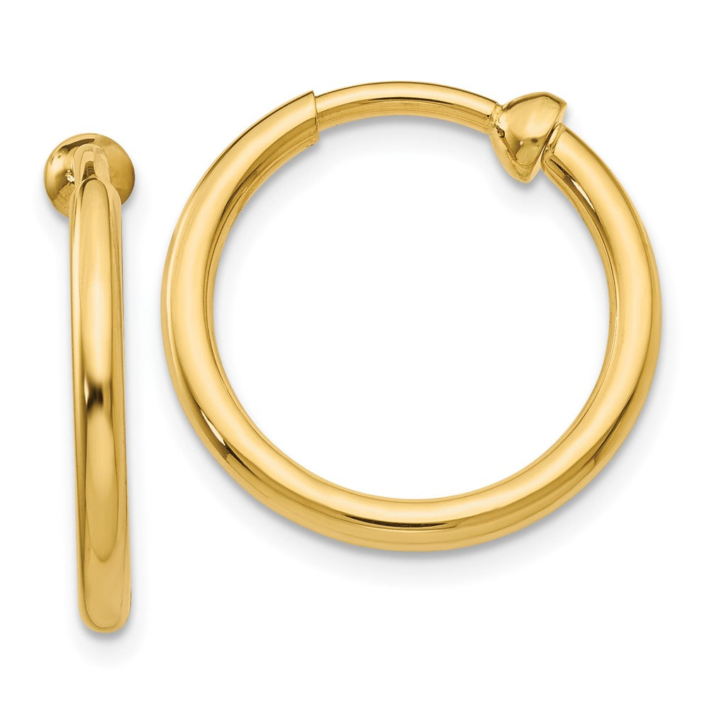 14k 2x15mm Polished Tube Hoop Non-pierced Earrings, 15 x 2 mm