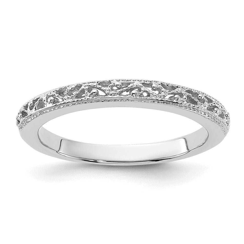 14k White Gold 3mm Filigree Wedding Band, Size 6, 2.26 g