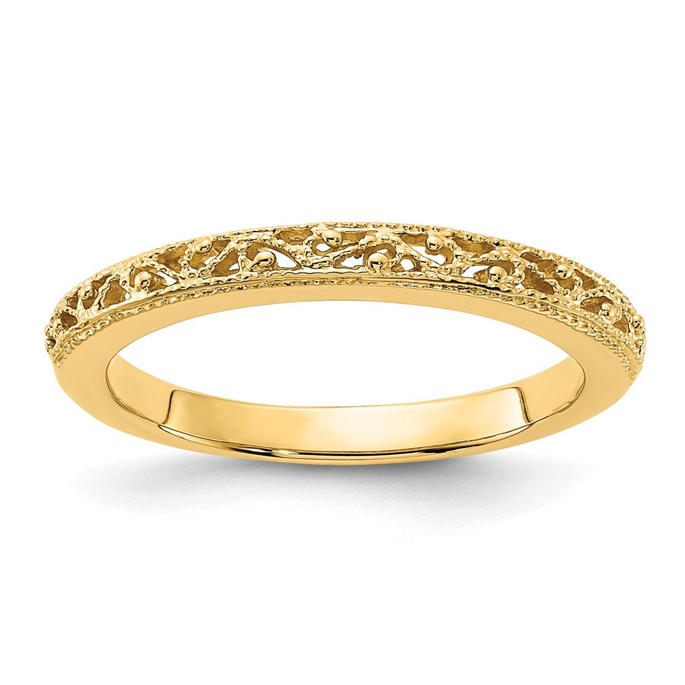 14k 3mm Filigree Wedding Band, Size 7