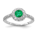 14k White Gold 5mm Emerald VS Diamond ring, 0.84 ct, Size 6