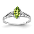 14k White Gold 8x4mm Marquise Peridot and 1/20 carat A Diamond Ring, 0.62 ct, Size 6