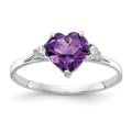14k White Gold 7mm Heart Amethyst and 1/20 carat AAA Diamond Ring, 1.184 ct