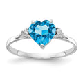 14k White Gold 7mm Heart Blue Topaz and 1/20 carat A Diamond Ring, 1.754 ct