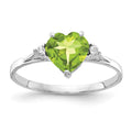 14k White Gold 7mm Heart Peridot and AA Diamond Ring, 1.434 ct