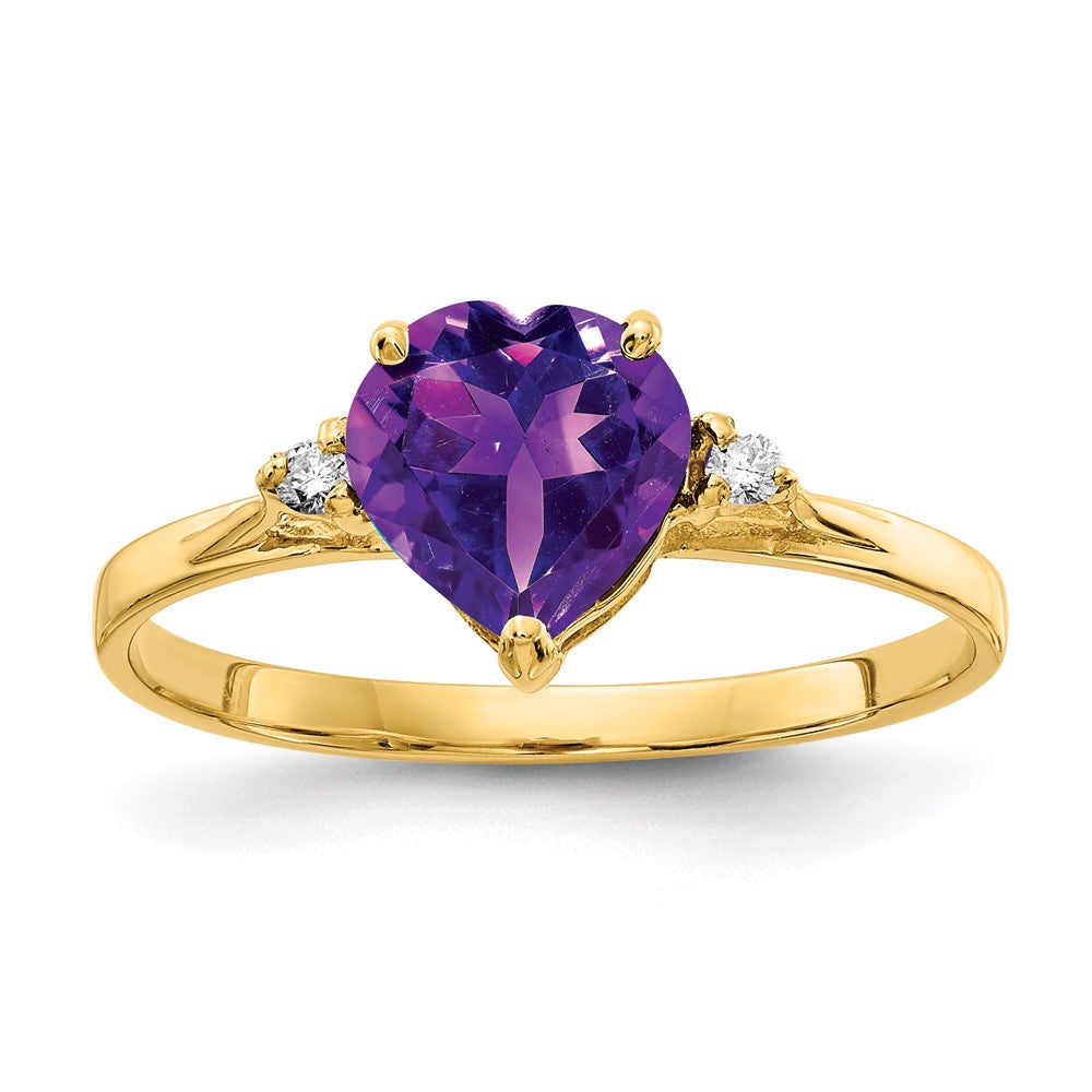 14k 7mm Heart Amethyst and AA Diamond Ring, 1.184 ct, Size 7.5