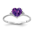 14k White Gold 6mm Heart Amethyst and AAA Diamond Ring, 0.71 ct