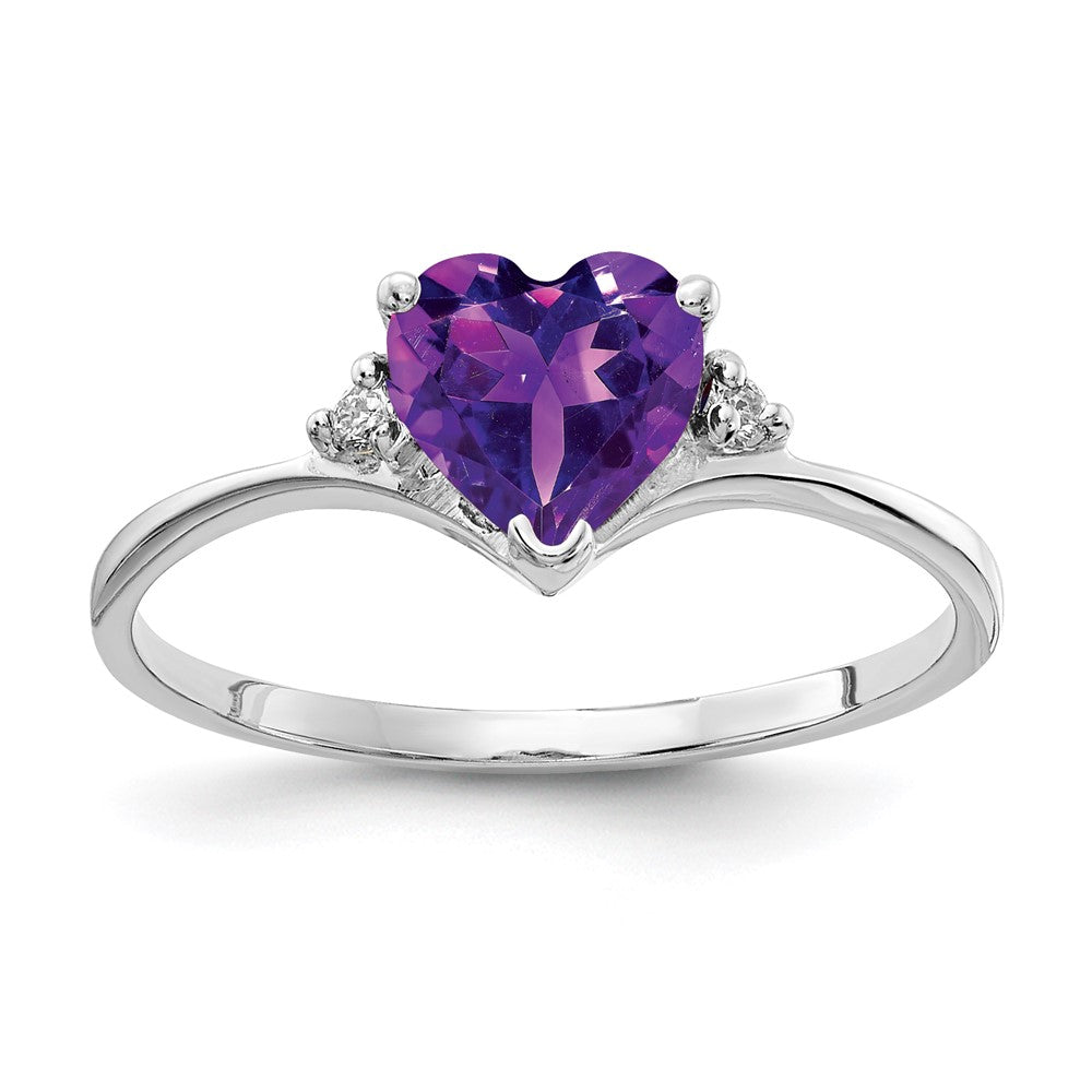 14k White Gold 6mm Heart Amethyst and A Diamond Ring, 0.71 ct