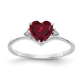14k White Gold 6mm Heart Lab-Created Ruby and AAA Diamond Ring, 0.03 ct