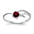 14k White Gold 4mm Round Garnet and A Diamond Ring, 0.36 ct, Size 6