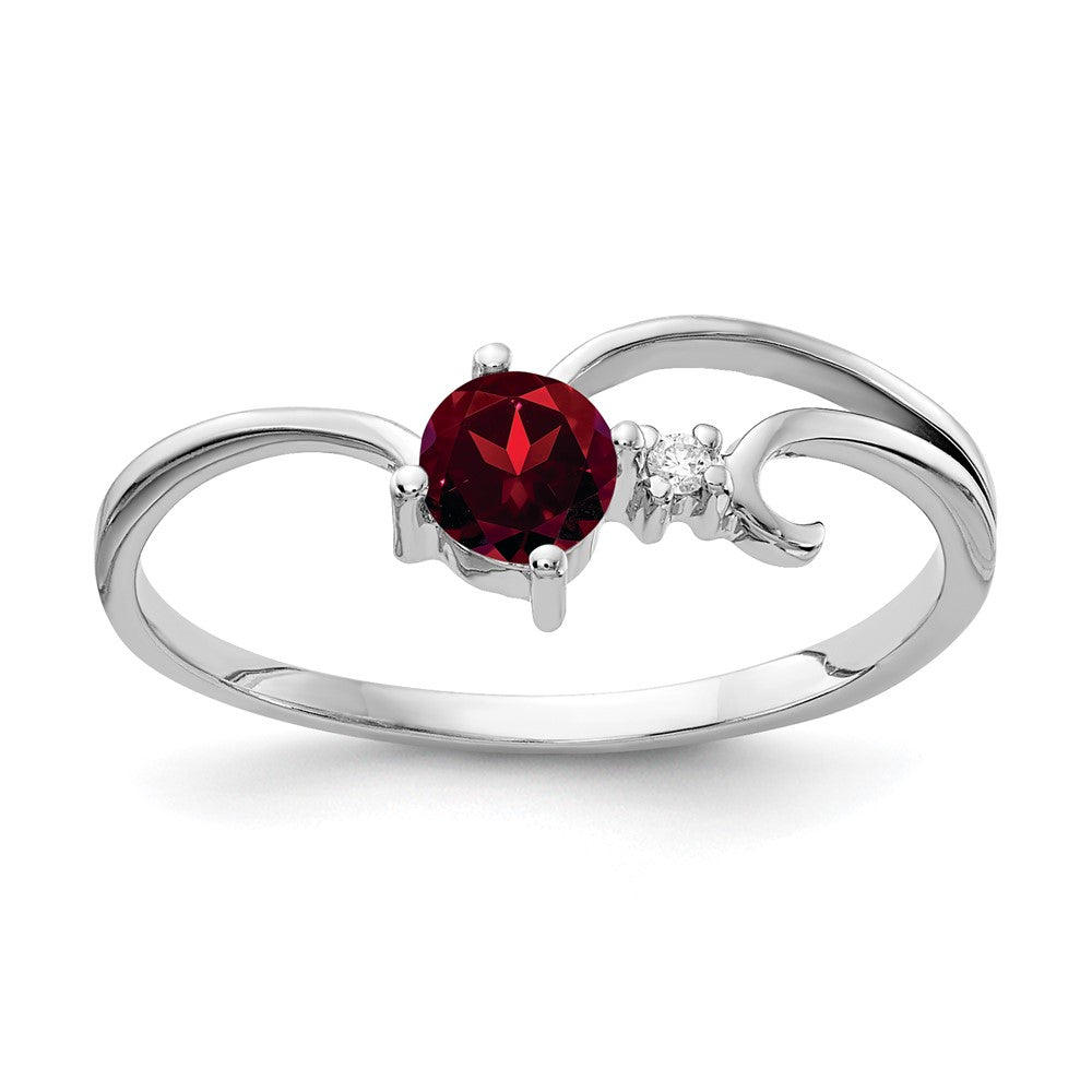 14k White Gold 4mm Round Garnet and VS Diamond Ring, 0.36 ct, Size 6