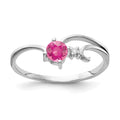 14k White Gold 4mm Round Pink Tourmaline and AA Diamond Ring, 0.26 ct, Size 6