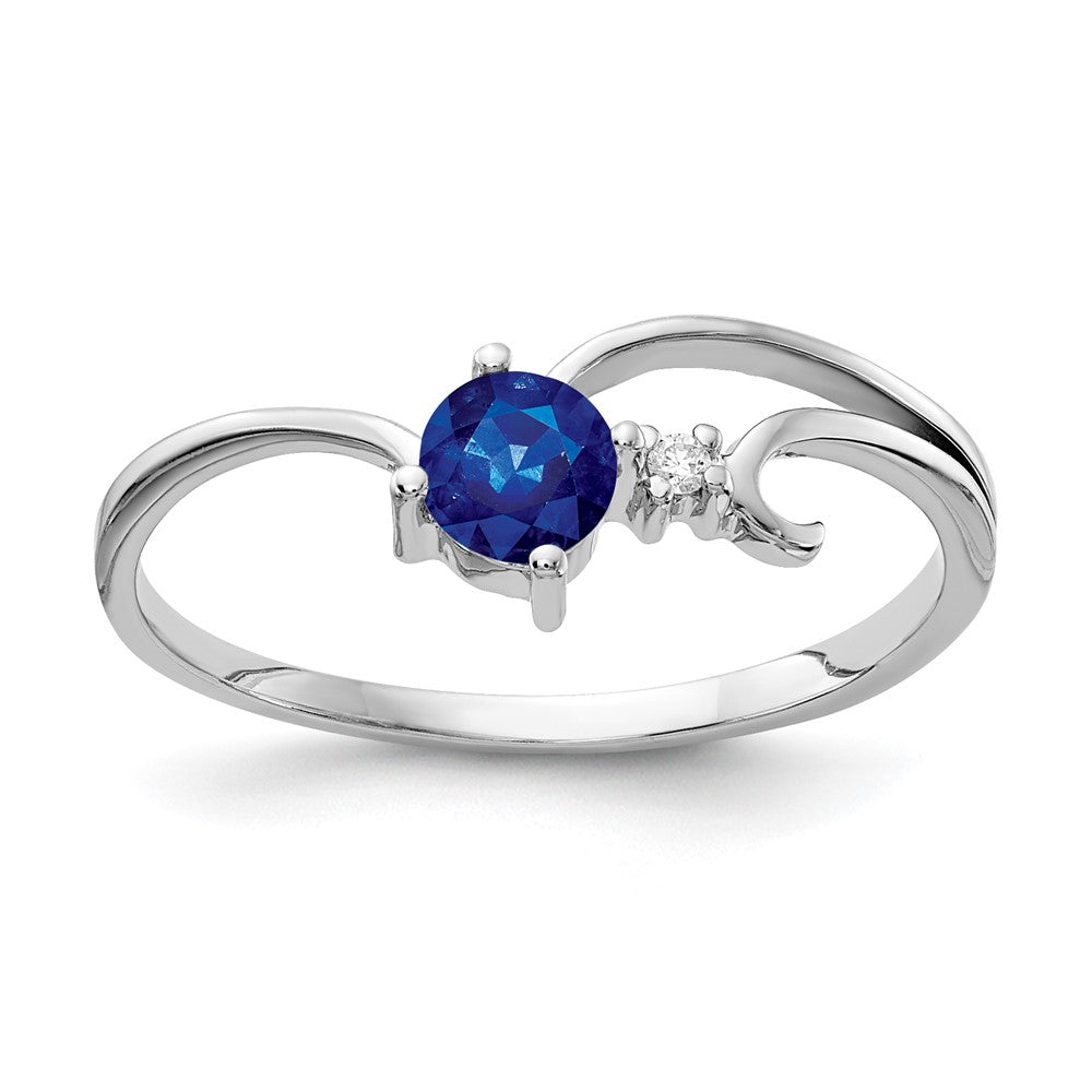 14k White Gold 4mm Blue Sapphire and A Diamond Ring, 0.36 ct, Size 6
