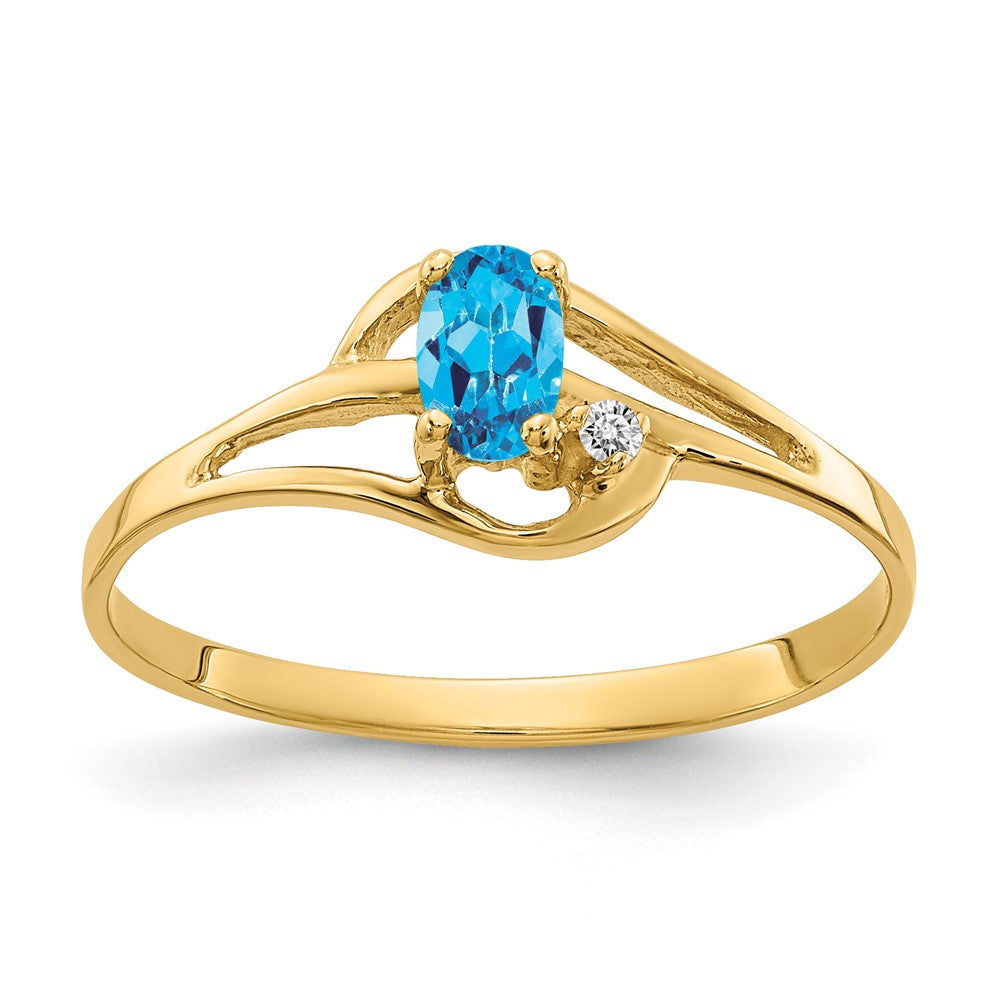 14k 5x3mm Oval Blue Topaz and AAA Diamond Ring, 0.312 ct, Size 6