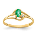 14k 5x3mm Oval Emerald and VS Diamond Ring, 0.262 ct, Size 6