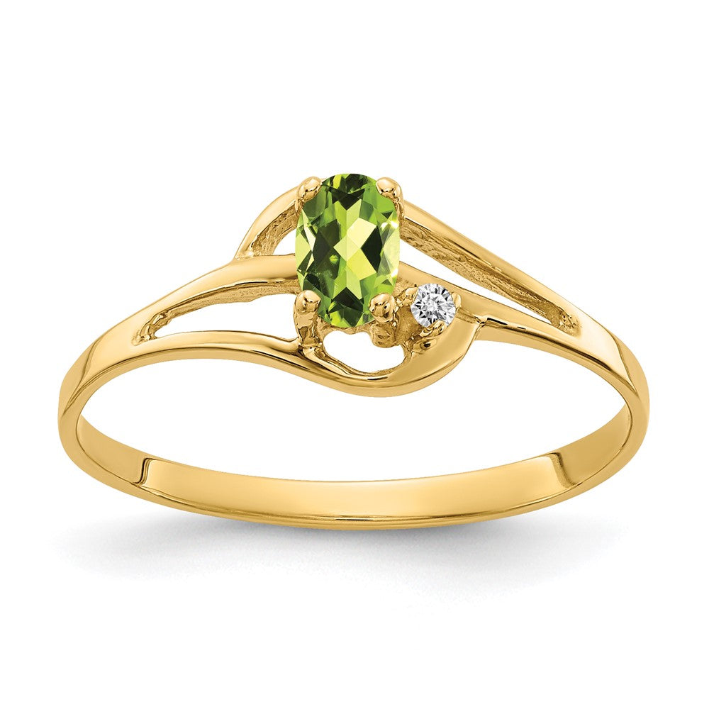 14k 5x3mm Oval Peridot and VS Diamond Ring, 0.262 ct, Size 6