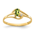 14k 5x3mm Oval Peridot and AAA Diamond Ring, 0.262 ct, Size 6
